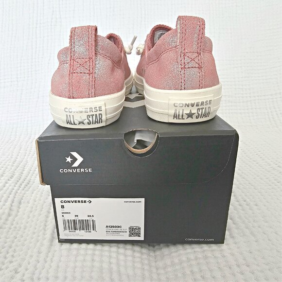 😍NWT Converse All Star Shoreline Slip Metallic Suede, Pink/Silver Sz 8 Women's - Picture 6 of 9